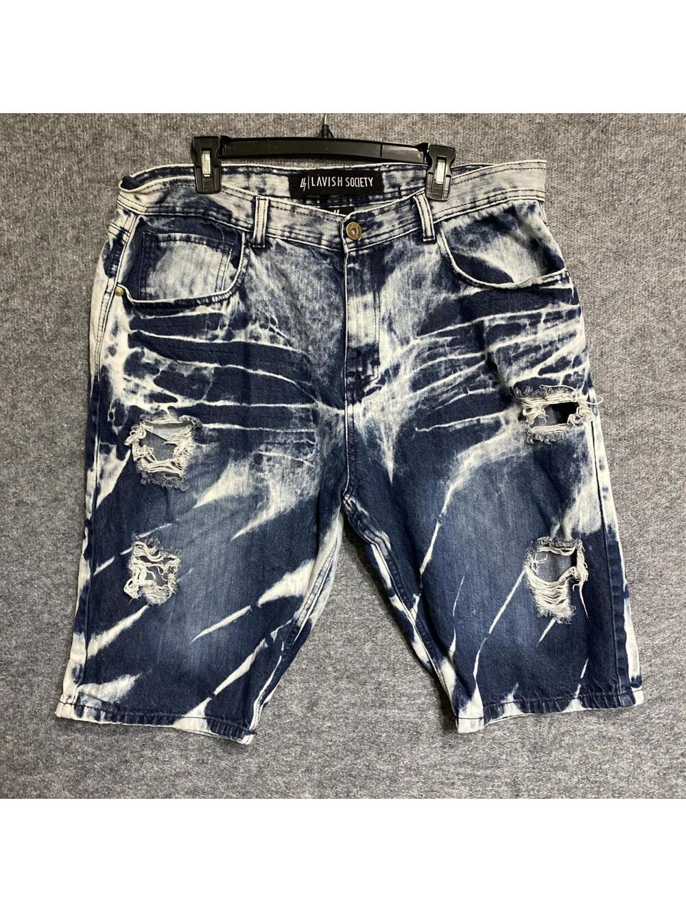 Lavish Society Shorts Men’s Size 42 Blue Distressed